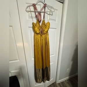 Anthropologie NWT Yellow and Pink Satin Party Dress